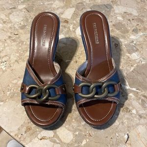 Brand new blue and brown wedge sandals